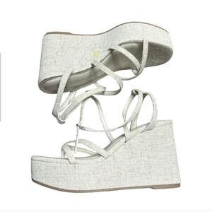 WILD FABLE Ronnie Strappy Platform Wedge Heels Heathered Cream 11